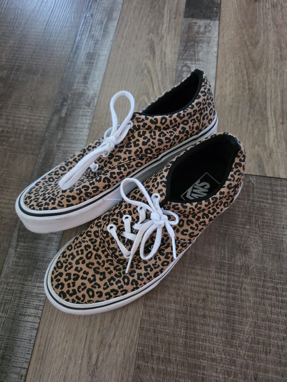 Vans Leopard Print Canvas Sneakers in Tan & Black